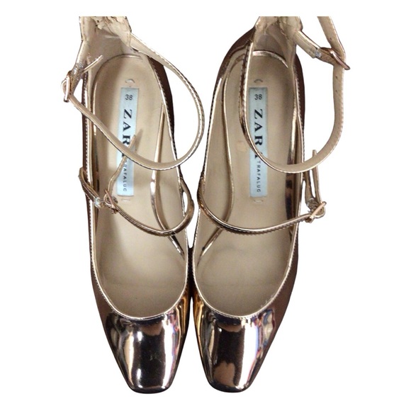 Zara Metallic Gold Heels size 38 US 7.5 - Picture 6 of 6